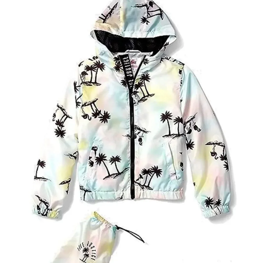 New! Girls 14/16 Justice Palm Tree Hooded Lightweight Jacket Spring Summer Rain